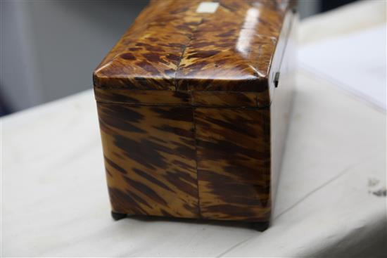 A Victorian blond tortoiseshell tea caddy, 12in.